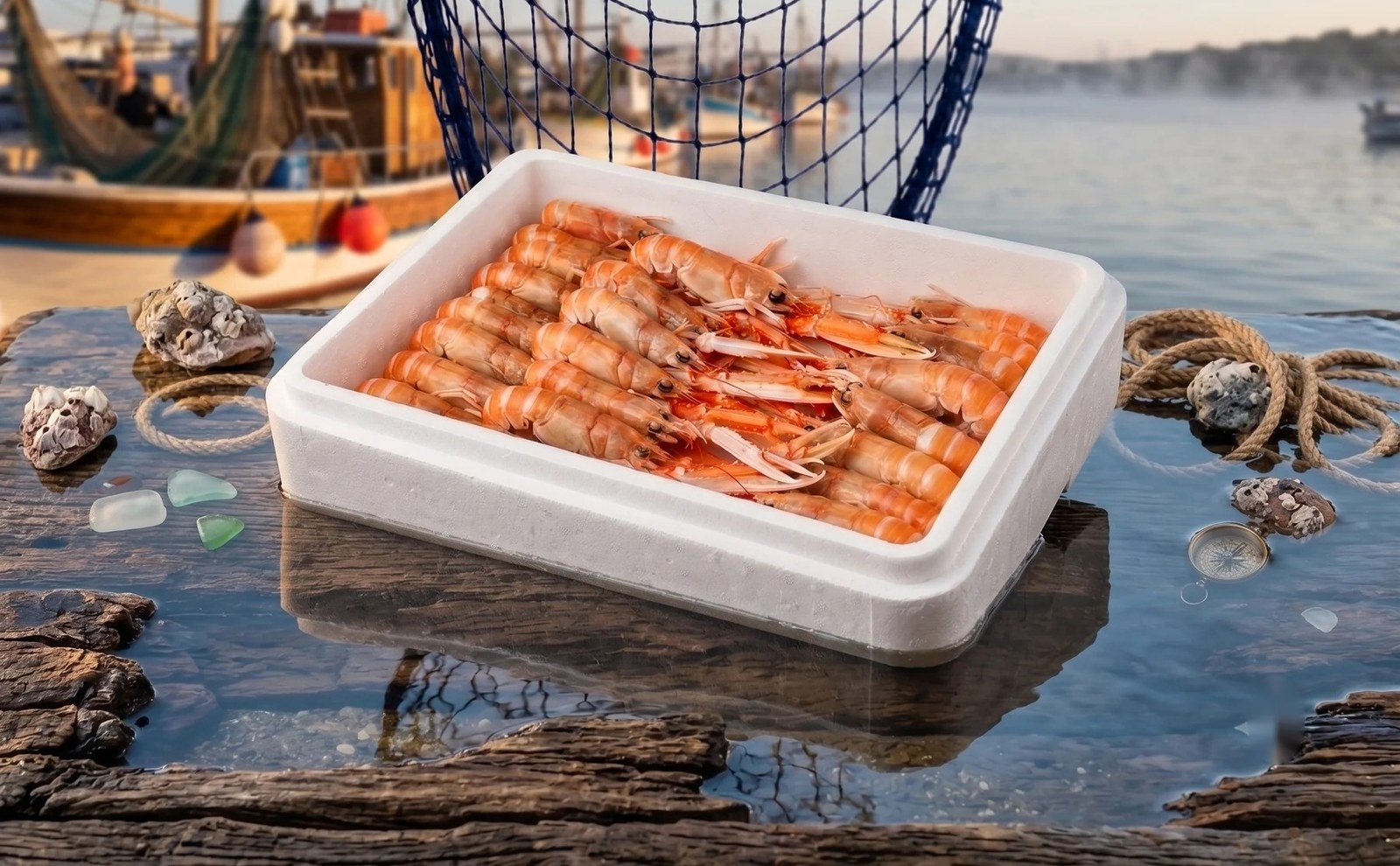 Caja de cigalas Salgado en una composición marinera