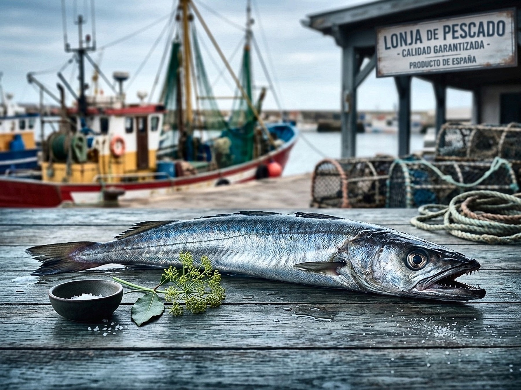 Merluza entera en el puerto